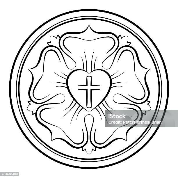 Luther Rose Monochrome Calligraphic Illustration Stock Illustration - Download Image Now - Martin Luther - Religious Leader, Rose - Flower, Illustration