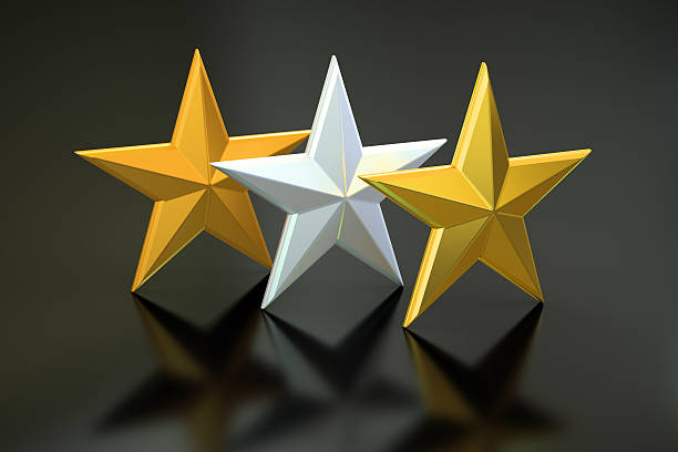 istock Golden, silver and bronze stars, 3D rendering 614645460