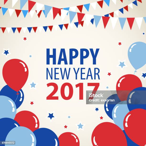 Новогодние Праздники 2017 — стоковая векторная графика и другие изображения на тему Флаги - Флаги, Воздушный шарик, Празднование