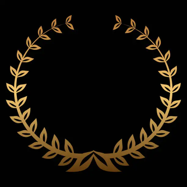 Vector illustration of Vector gold award wreaths, laurel on black background. Vector