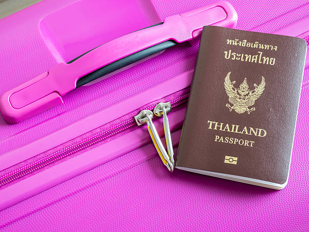 istock Thailand passport on pink suitcase 1 614651670