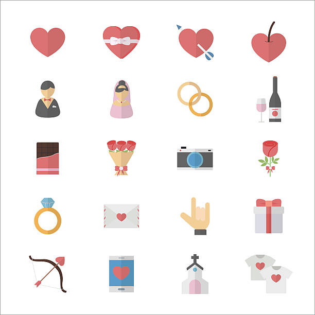 ilustraciones, imágenes clip art, dibujos animados e iconos de stock de iconos de color plano conjunto de diseño de amor de san valentín e iconos de boda. - rose single flower red flower