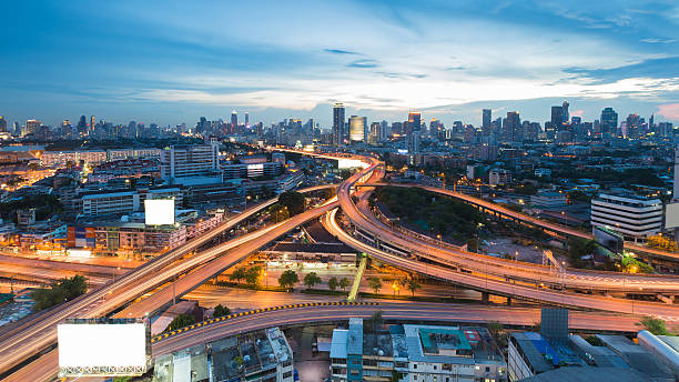 istock Aerial view twilight sky over city downtown background 614706938