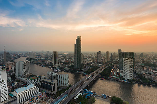istock Aerial view Bangkok city river curved 614707344