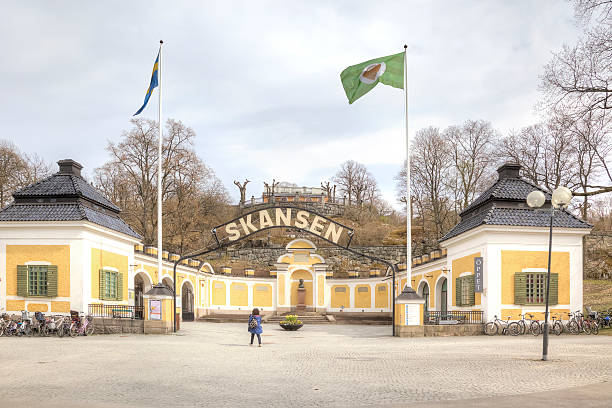 The island of Djurgarden, Stockholm. Entrance to the park Skanse stock photo