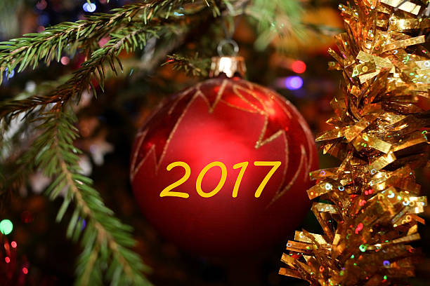 istock Christmas red ball with the inscription 2017. 614710416