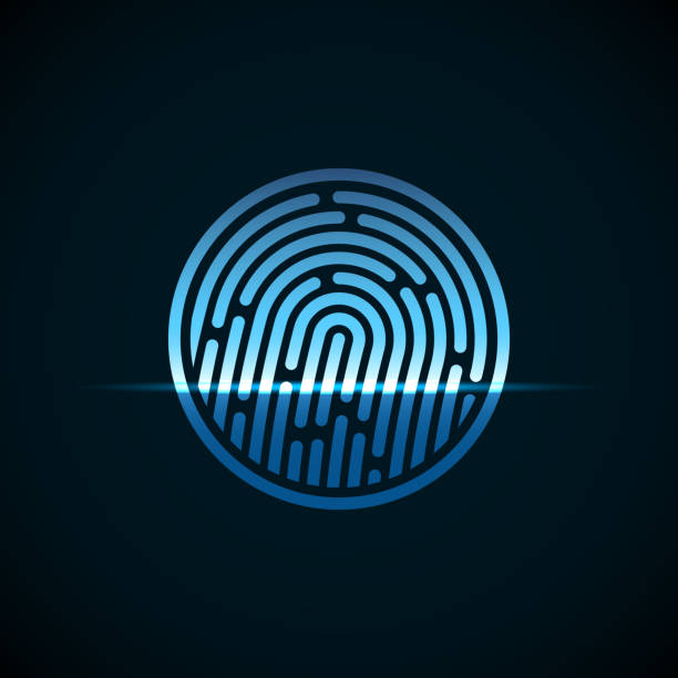 system identyfikacji daktyloskopijnej z niebieskim światłem przezroczystości - fingerprint blue human finger fingermark stock illustrations