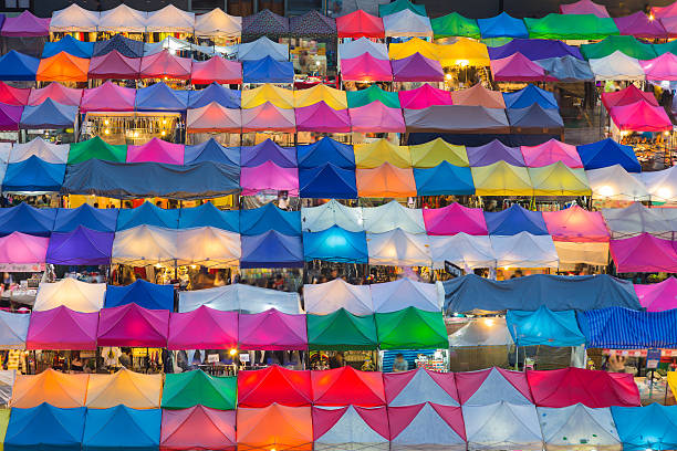 istock Multiple colour night market roof top 614719580