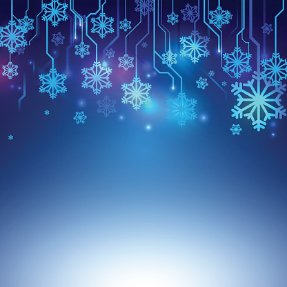Circuit Blue lines with Snowflake Abstract Technology Background. Christmas and Technology concept Design