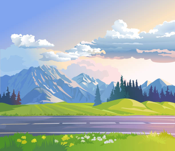 산악 풍경의 벡터 일러스트레이션 - argentina landscape scenics south america stock illustrations