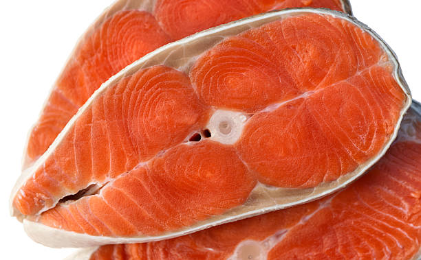 istock Fish of salmon. Raw fish steak. 614721966