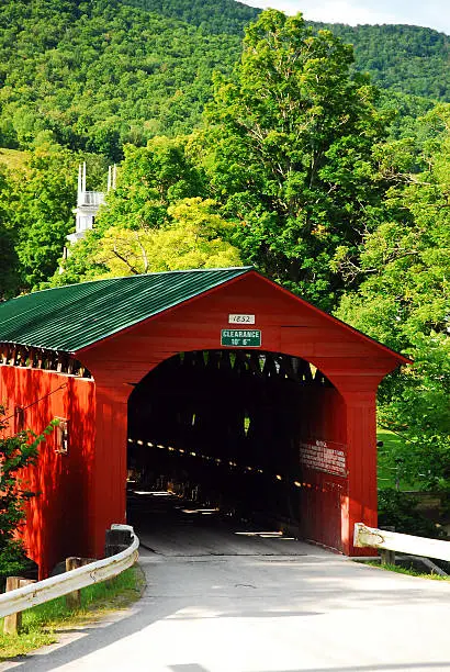 The Charming Red Covered Bridge in the Small Village of Arlington, Vermont