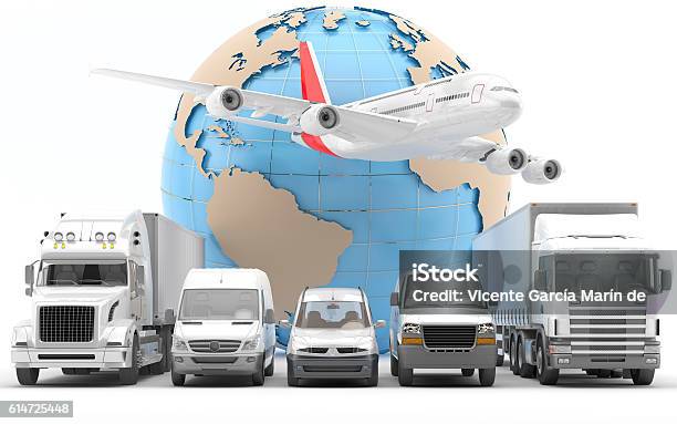 Emergency Transport Of Goods By Road And Air Stock Photo - Download Image Now - Fleet of Vehicles, Van - Vehicle, Mini Van