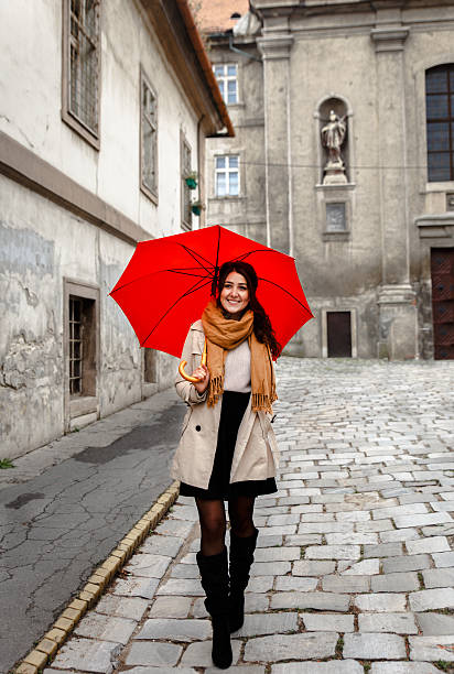 Woman with red umbrella