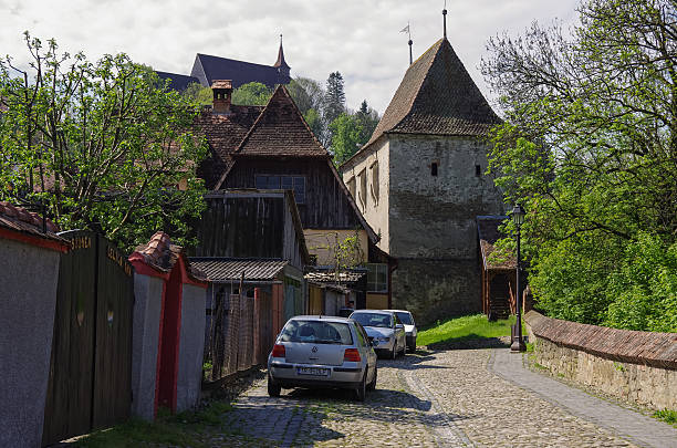 furrier s torre (turnul cojocarilor) parte della fortezza sighisoara - segesvar foto e immagini stock