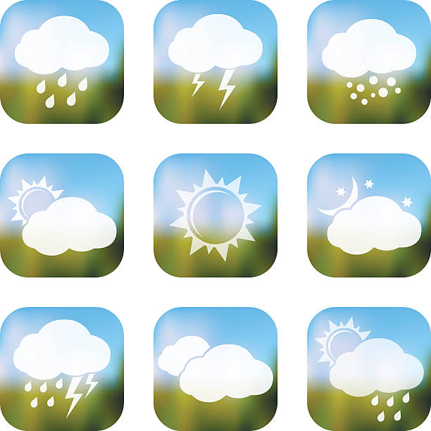 기상으로 아이콘 세트 - hurricane symbol cyclone square shape stock illustrations