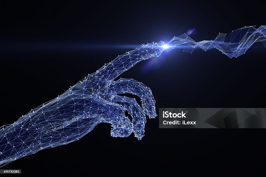 Digital touch Digital hand touching the network Technology Stock Photo