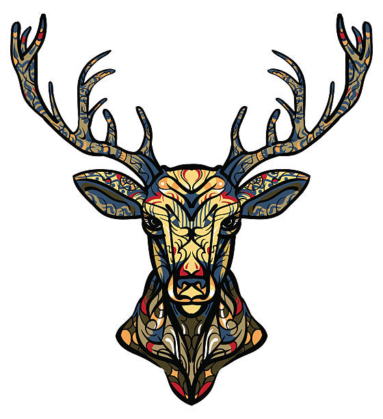 Ethnic totem of a deer. A tattoo of a deer with an ornament. Ethnic totem of a deer. A tattoo of a deer with an ornament. Use for print, posters, t-shirts, tattoo. Hand Drawn vector illustration stag photos stock illustrations