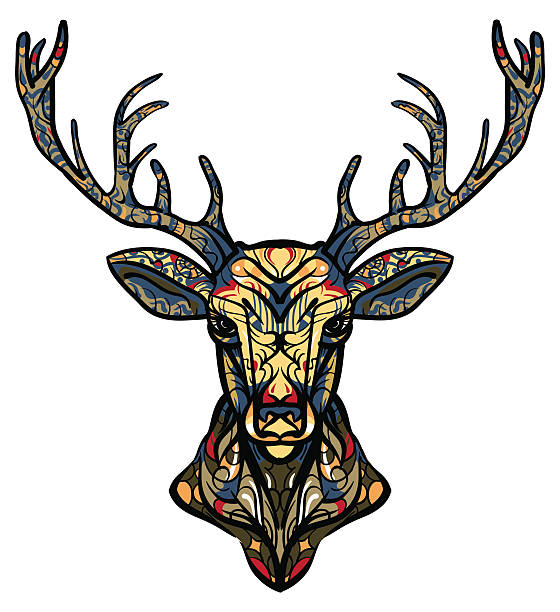 Ethnic totem of a deer. A tattoo of a deer with an ornament. Ethnic totem of a deer. A tattoo of a deer with an ornament. Use for print, posters, t-shirts, tattoo. Hand Drawn vector illustration totem pole face stock illustrations