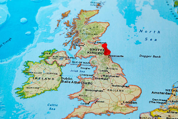 istock Newcastle, U.K. pinned on a map of Europe 614733210