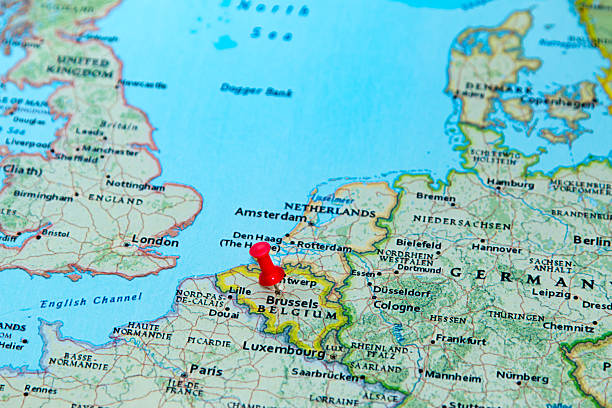 istock Brussels, Belgium pinned on a map of Europe 614734098