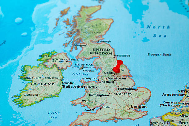 istock Leeds, U.K.  pinned on a map of Europe 614734308