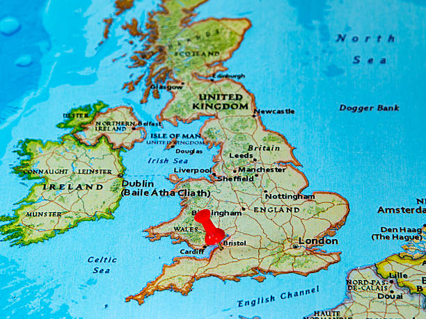 istock Bristol, U.K.  pinned on a map of Europe 614734434