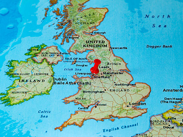 istock Liverpool, U.K.  pinned on a map of Europe 614734534