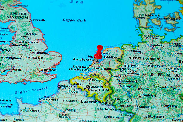 istock Amsterdam, Netherlands  pinned on a map of Europe 614734690