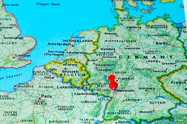 Mannheim, Germany  pinned on a map of Europe Mannheim, Germany  pinned on a map of Europe. mannheim photos stock pictures, royalty-free photos & images