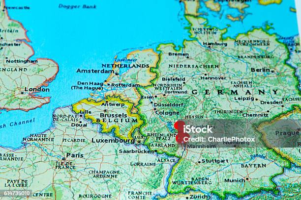 Mannheim Germany Pinned On A Map Of Europe Stock Photo - Download Image Now - Germany, Mannheim, Europe