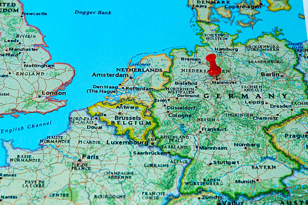 istock Hannover, Germany  pinned on a map of Europe 614735094