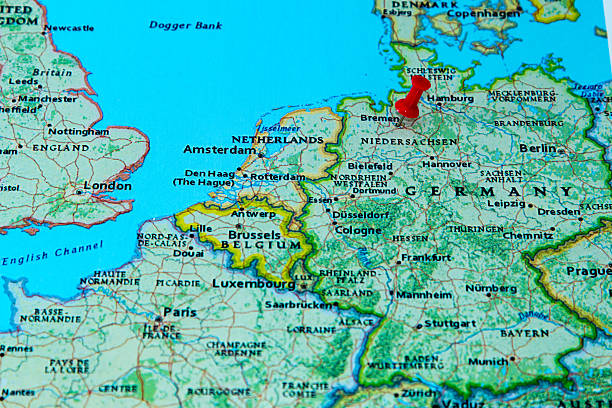 istock Bremen, Germany  pinned on a map of Europe 614735120