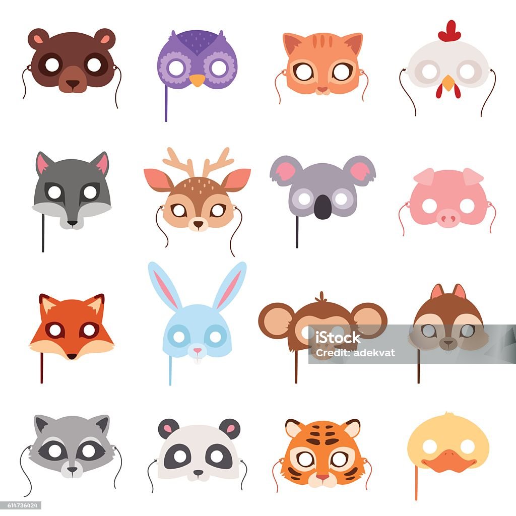 Set Of Cartoon Animals Party Masks Vector Stock Illustration - Download  Image Now - Protective Face Mask, Animal, Halloween - iStock