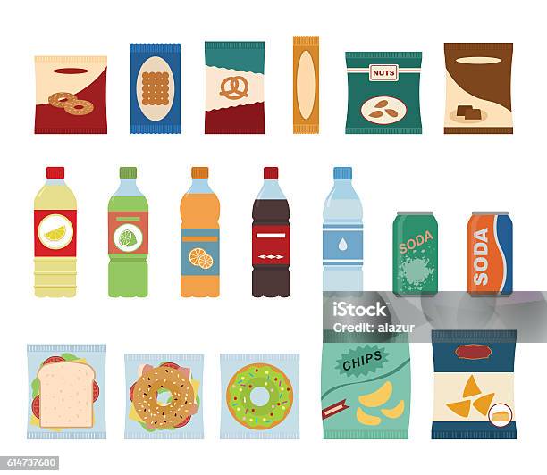 Fast Food Snacks And Drinks Flat Icons Stock Illustration - Download Image Now - Snack, Food, Icon Symbol