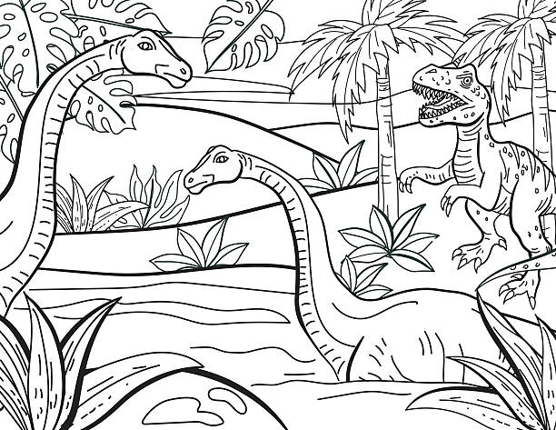 Dinosaurs Hand Drawn Adult Coloring Book Page Dinosaurs Hand Drawn Adult Coloring Book Page. Lots of details. dinosaur drawing stock illustrations