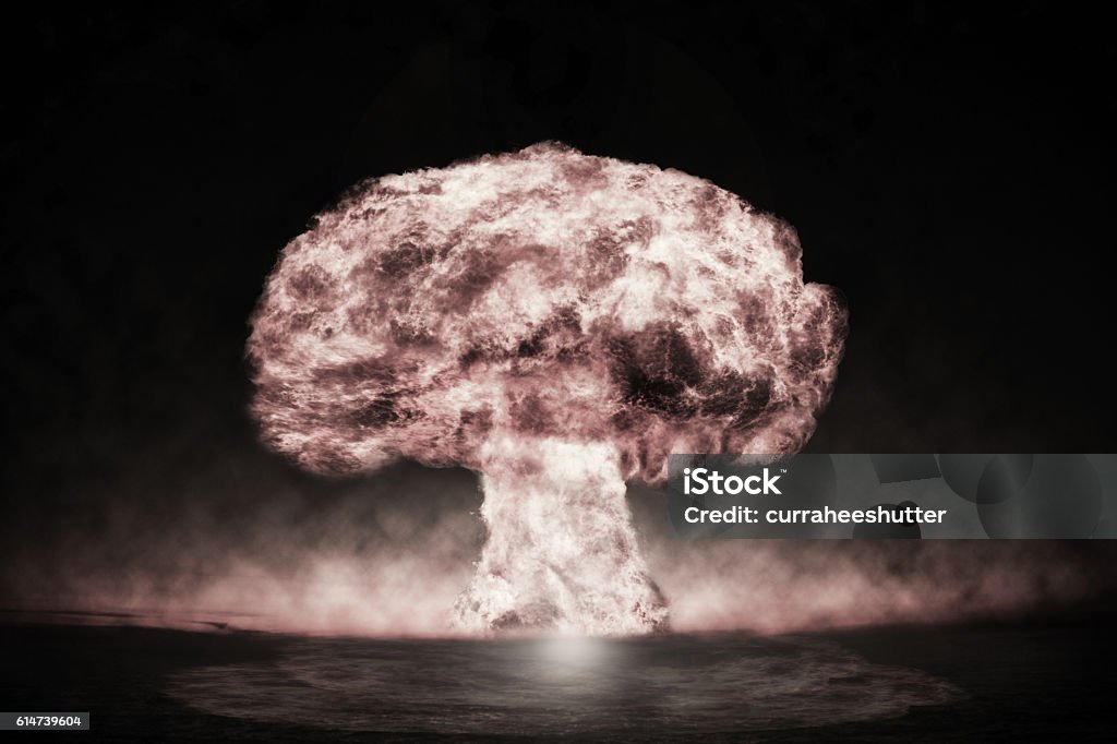 Nuclear explosion in an outdoor setting. Symbol of environmental - Royaltyfri Atombomb Bildbanksbilder