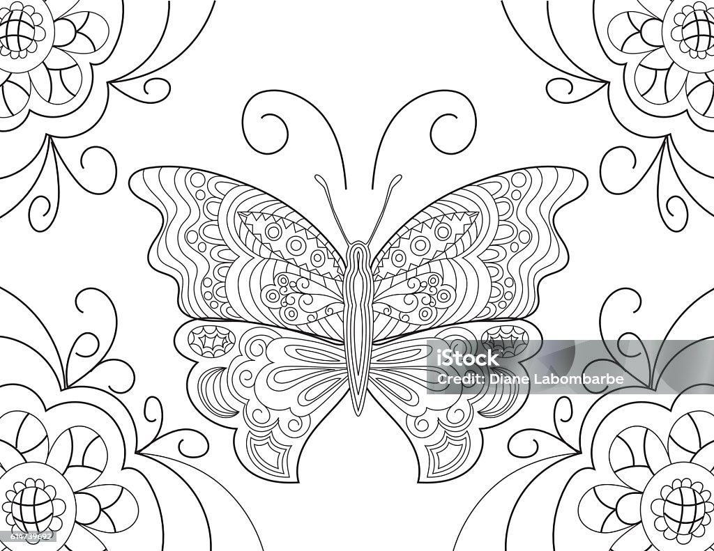 Butterfly Hand Drawn Adult Coloring Book Page Butterfly Hand Drawn Adult Coloring Book Page. Lots of details. Butterfly - Insect stock vector