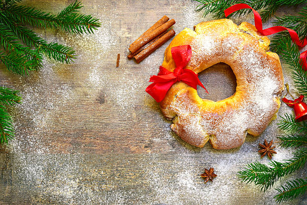 istock Christmas roll with poppy seed.Top view. 614739884