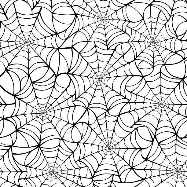 Seamless background with black spider web on white. Vector illustration. Vector seamless texture with black spider web on a white background. spider web stock illustrations