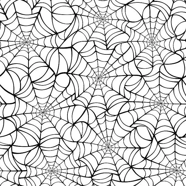 Vector illustration of Seamless background with black spider web on white. Vector illustration.