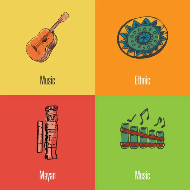 Vector illustration of Mexican National Symbols Vector Icons Set