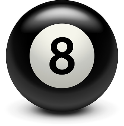 illustration of billiard ball black eight with shadow on white background