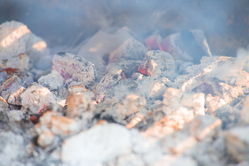 Close up of charcoal fire BBQ