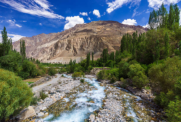 Beautiful river at Turtuk village, Diskit, Jammu and Kashmir, In stock photo