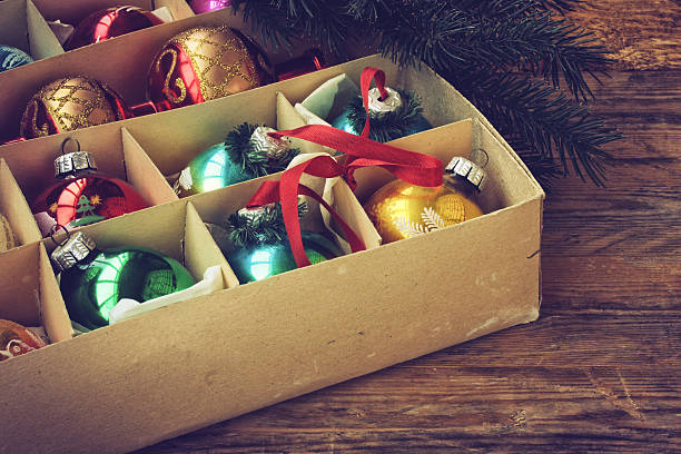 istock set of vintage Christmas decoration in box 614832182