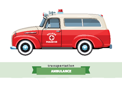 Classic ambulance wagon side view. Van vector isolated illustration