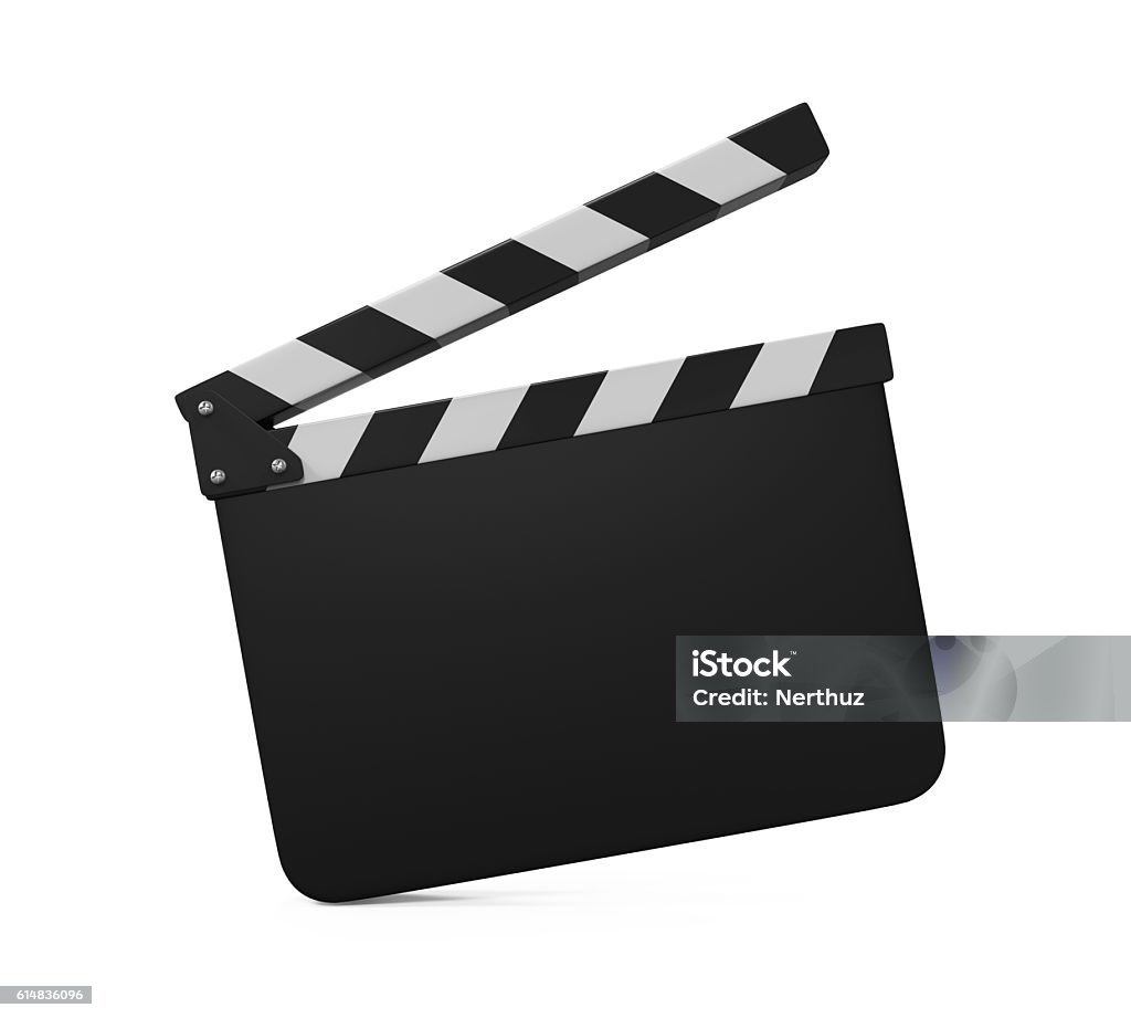 Empty Movie Clapper Board Empty Movie Clapper Board isolated on white background. 3D render Film Slate Stock Photo