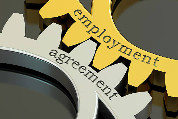 istock employment agreement concept on the gearwheels, 3D rendering 614838400