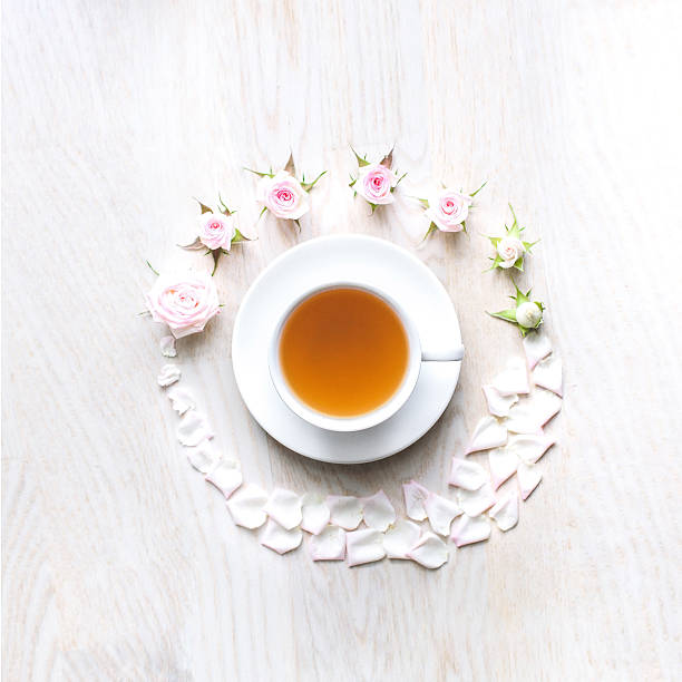 istock Upper sight of a cup of tea surrounded 614841534